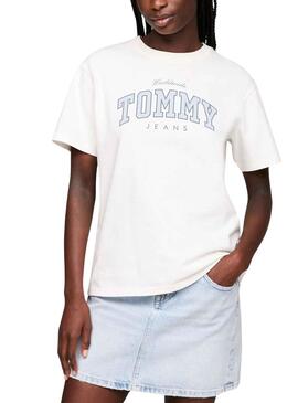 T-Shirt Tommy Jeans Varsity Lux Branco para Mulher