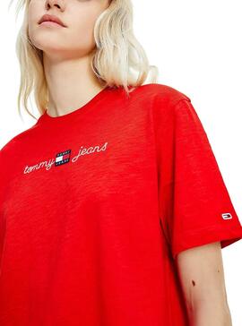 T-Shirt Tommy Jeans Boxy Crop Vermelho para Mulher