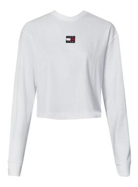 Sweat Tommy Jeans Crop Badge Branco Mulher
