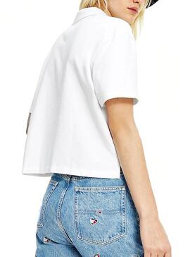 Polo Tommy Jeans Boxy Crop Branco para Mulher