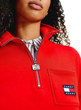 Sweat Tommy Jeans Relaxed Badge Vermelho Mulher
