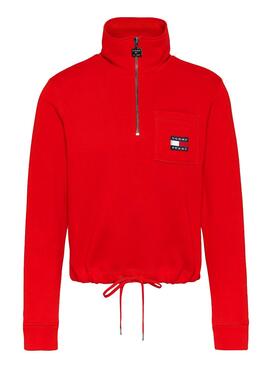 Sweat Tommy Jeans Relaxed Badge Vermelho Mulher