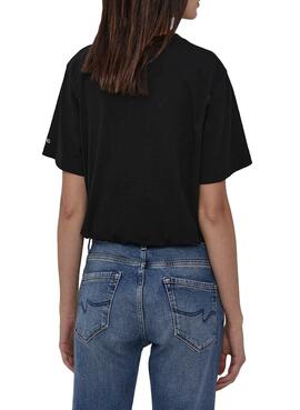 T-Shirt Tommy Jeans Crop Draw Cord Preto Mulher