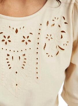 Blusa Naf Naf Embroidery Bege para Mulher