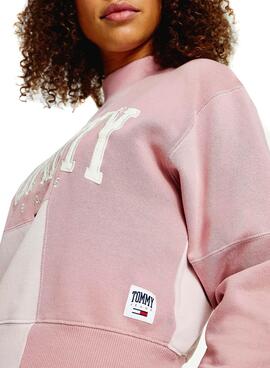 Sweat Tommy Jeans Collegiate Rosa Cropped Mulher