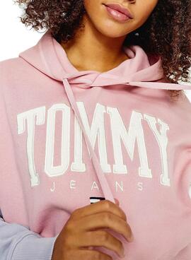 Sweat Tommy Jeans Collegiate Rosa Block Cropped para Mulher