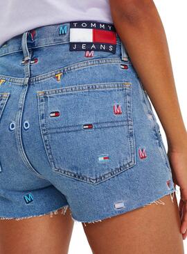 Short Jeans Tommy Jeans Monograma Azul Mulher 