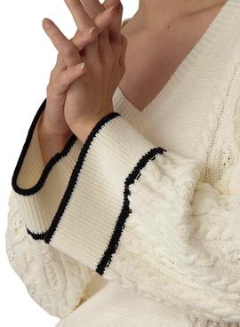 Camisola Naf Naf Knitted Trançado Branco para Mulher