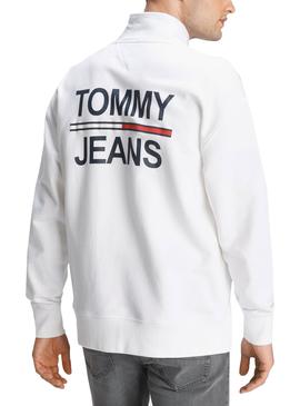 Sweat Tommy Jeans Texto Flag Mock Neck Branco