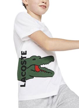 T-Shirt Lacoste Crocodile Print Branco Menino