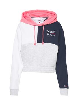 Sweat Tommy Jeans Crop Colorblock Cinza Mulher