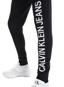 Calças Calvin Klein Logotipo Vertical Preto Homem