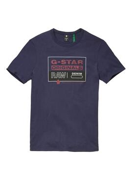 T-Shirt G-Star Color Block Originals Azul Homem