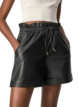 Short Pepe Jeans Becca Ecoleather Preto Para Mulher