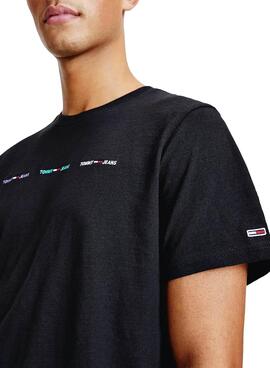T-Shirt Tommy Jeans Pequeno logotipo linear Preto Homem