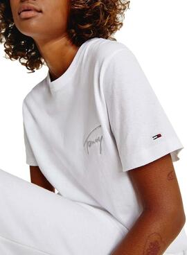 T-Shirt Tommy Jeans Signature Tommy Branco Mulher