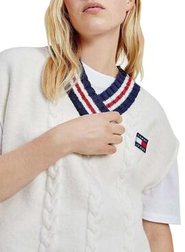 Colete Tommy Jeans Oversized Badge Bege Mulher
