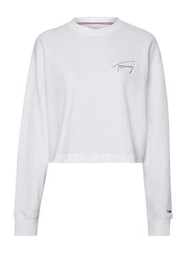 Sweat Tommy Jeans Signature Crop Banco Mulher