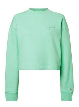 Sweat Tommy Jeans Signature Crop Verde Mulher