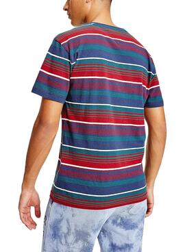 T-Shirt Tommy Jeans Linear Logo Listras Azul y vermelho