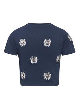 T-Shirt Tommy Jeans Crop Logos Azul Marinho para Mulher