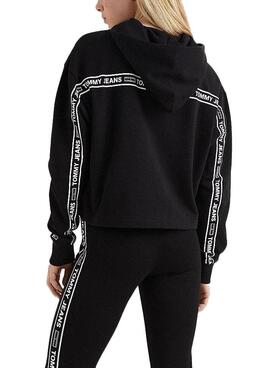 Sweat Tommy Jeans Bxy Crop Taping Preto Mulher