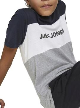 T-Shirt Jack & Jones Logo Blocking Cinza Menino