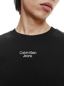 Sweat Calvin Klein Logotipo Stacked Preto Mulher