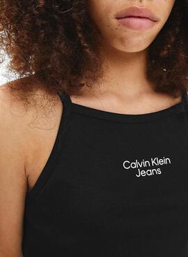 Top Logotipo empilhado Calvin Klein Preto para Menina