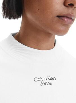 Sweat Calvin Klein Stacked Logo Branco Mulher
