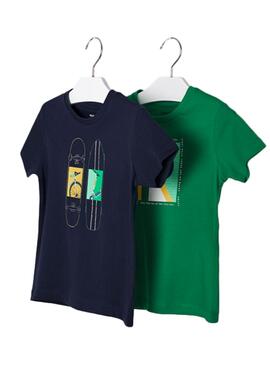 Conjunto 2 T-Shirts Mayoral Verde Azul Marinho para Menino