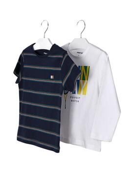 Conjunto 2 T-Shirts Mayoral Branco e Azul Marinho para Menino