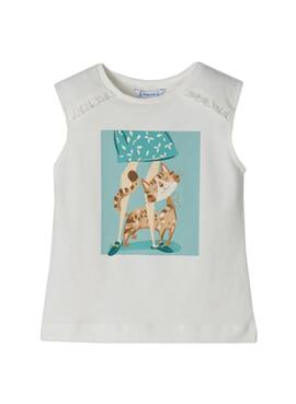 T-Shirt Mayoral Gato Branco para Menina