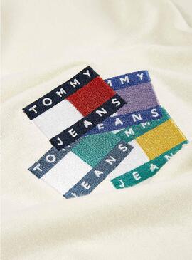 T-Shirt Tommy Jeans Badge Overlay Bege Homem