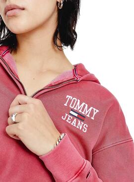 Sweat Tommy Jeans Crop College Logo Rosa Mulher