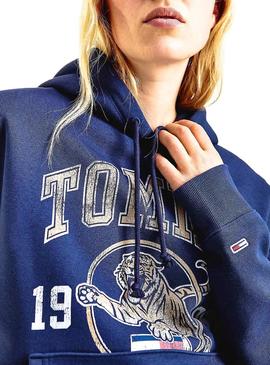 Sweat Tommy Jeans College Tigre Azul Marinho Mulher