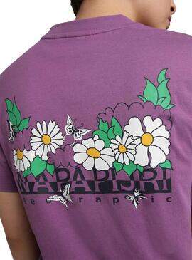 T-Shirt Napapijri Veny Flores Violeta para Mulher
