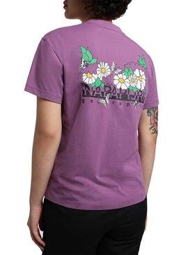 T-Shirt Napapijri Veny Flores Violeta para Mulher