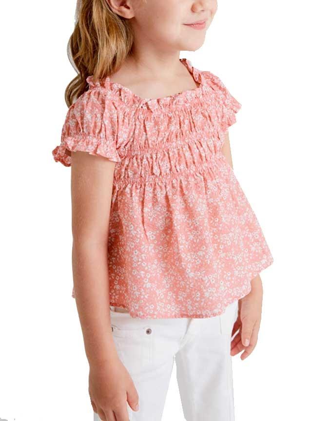 Blusa Mayoral Seersucker Impresso Rosa para Menina