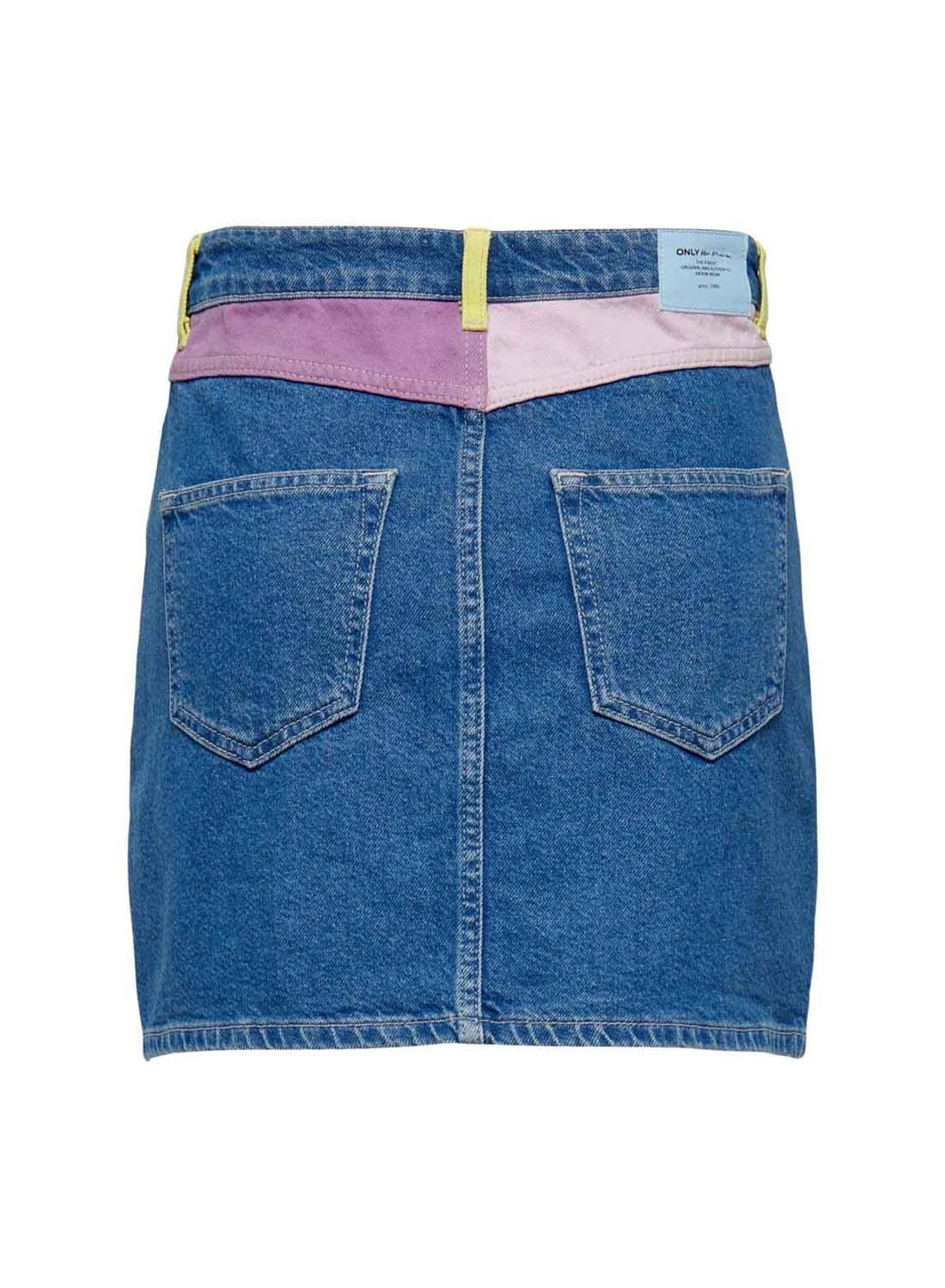 Saia Denim Only Rosa Colorblock Azul para Mulher