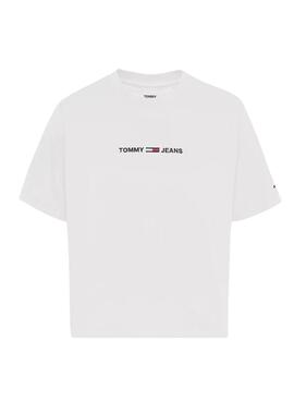 T-Shirt Tommy Jeans Crop Logo Linear Branco Mulher