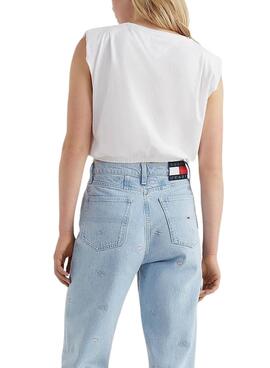 T-Shirt Tommy Jeans Crop Elasticated Branco Mulher