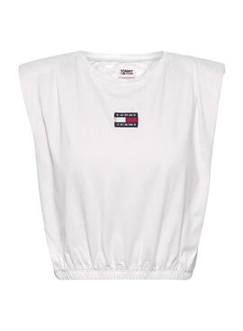 T-Shirt Tommy Jeans Crop Elasticated Branco Mulher
