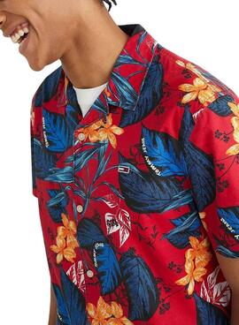Camisa Tommy Jeans Havaiana Impresso Vermelho Homem