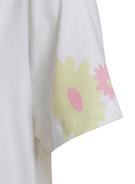 T-Shirt Vestido Adidas Flor Rosa Branco Menina
