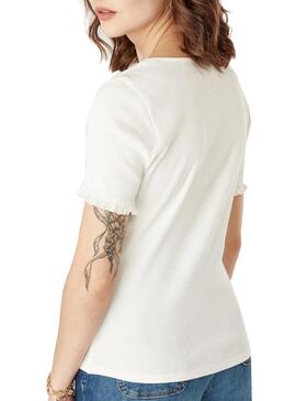T-Shirt Naf Naf Com Nervuras E Botões Branco Mulher