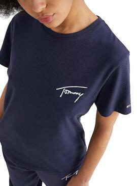 T-Shirt Tommy Jeans Assinatura Azul Marinho Para Mulher