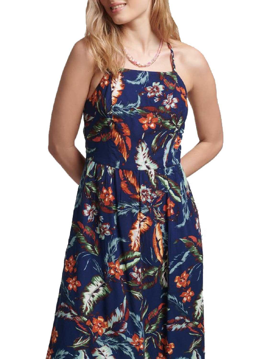 Vestido Superdry Flores Vintage Azul Marinho Para Mulher