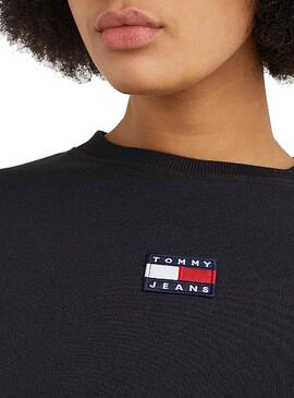 Sweat Tommy Jeans Crop Badge Preto Para Mulher