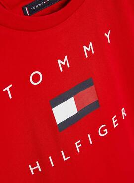 T-Shirt Tommy Hilfiger Logo Vermelho Para Menino